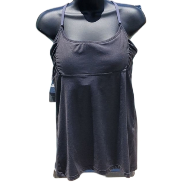 Zobra Athletic Tank Side Rouching Built-in Bra Adjustable Spaghetti Strap Charco - Picture 1 of 6